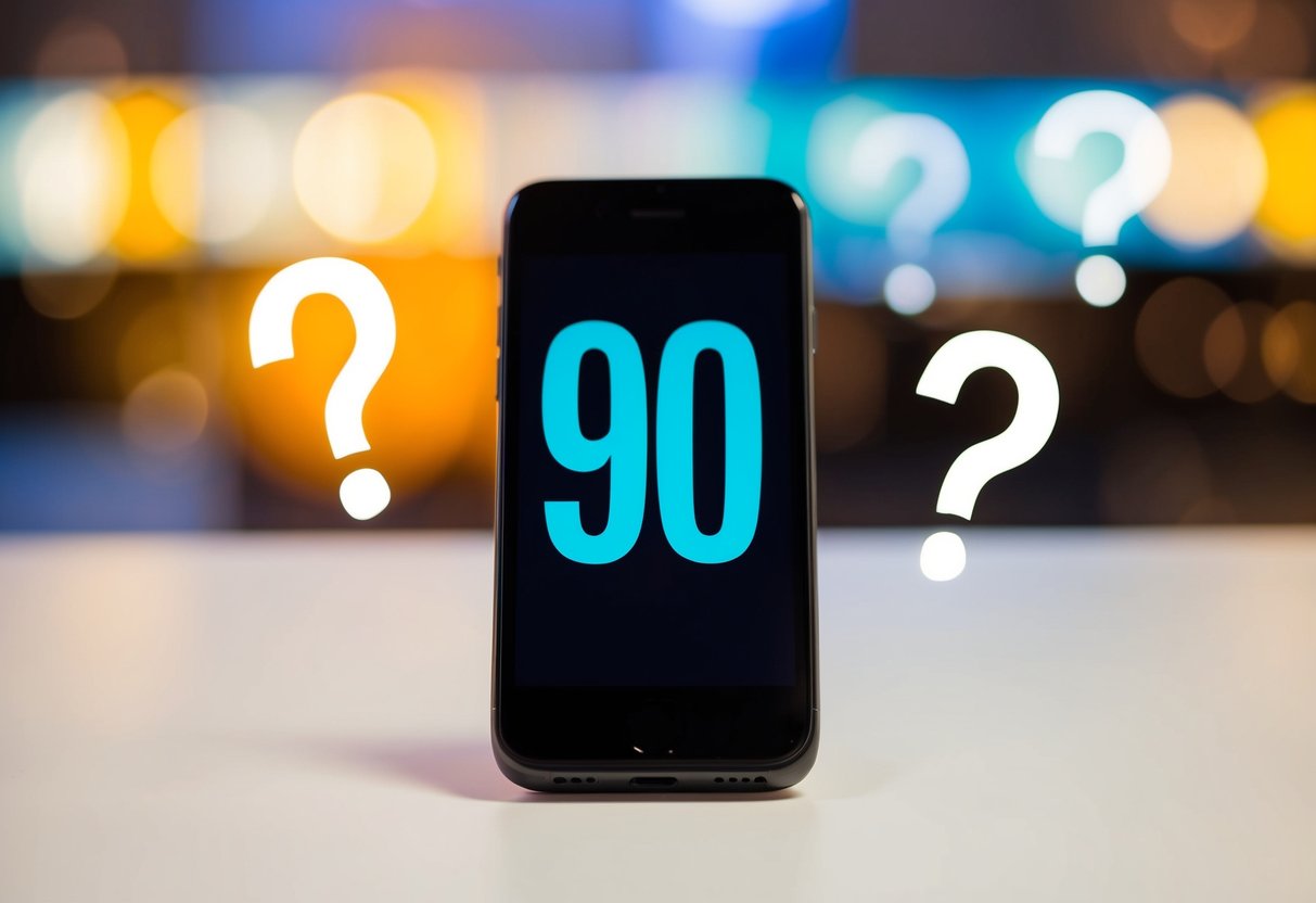 Un teléfono con los números "900" mostrados en la pantalla, rodeados de signos de interrogación.