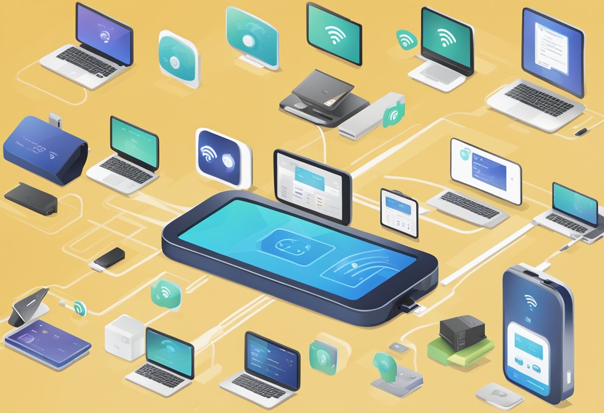Un dispositivo WiFi portátil rodeado de varias tarifas y opciones de precios.