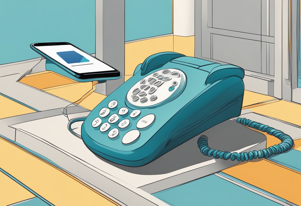 Un teléfono fijo con una tarjeta SIM insertada, rodeado de líneas en espiral que indican la transformación en un dispositivo móvil.